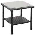 Rattaner black PE wicker 2-layer side table with glass top