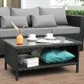 Rattaner 2-Layer Wicker Storage Coffee Table, Black: view 4