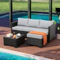 Rattaner 3 Pieces Wicker Sectional with Ottoman, Light Grey: view 2