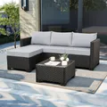 Rattaner 3 Pieces Wicker Sectional with Ottoman, Light Grey: view 3