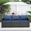 Rattaner 3-Seat Wicker Outdoor Patio Sofa, Blue: view 2