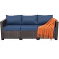 Rattaner 3-Seat Wicker Outdoor Patio Sofa, Blue: view 4