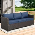 Rattaner 3-Seat Wicker Outdoor Patio Sofa, Blue: view 5