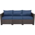 Rattaner 3-seat blue wicker outdoor sofa with steel frame