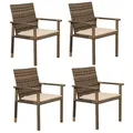 Rattaner set of 4 brown wicker outdoor dining chairs with khaki cushions