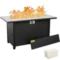 Rattaner 45-inch steel gas fire table with woodgrain marble tabletop