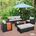 Rattaner 6-piece grey HDPE wicker outdoor conversation sectional