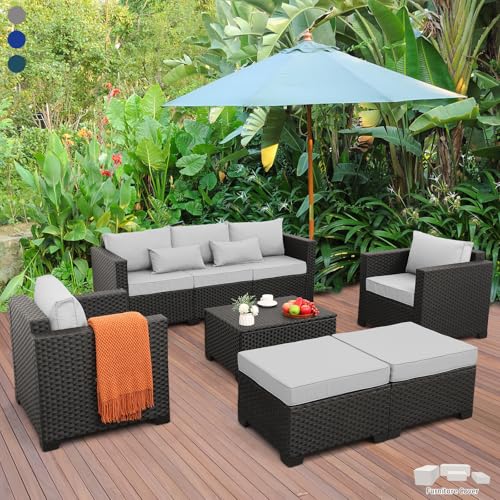 Rattaner 6-piece grey HDPE wicker outdoor conversation sectional