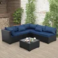 Rattaner 6 Pieces Wicker Patio Furniture Set, Navy Blue: view 2
