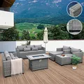 Rattaner 7 Pieces Wicker Sectional, Fire Pit Table, Light Grey: view 3