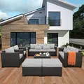 Rattaner 7 Pieces Wicker Sectional, Storage Table, Light Grey: view 2