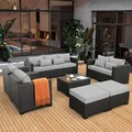 Rattaner 7 Pieces Wicker Sectional, Storage Table, Light Grey: view 3