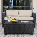 Rattaner Wicker Coffee Table, Storage + Side Table, Black: view 3
