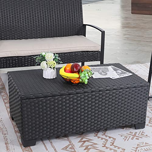 Rattaner black wicker coffee table with storage and matching side table