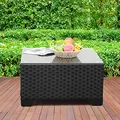Rattaner Square Wicker Coffee Table, Glass Top, Black: view 3
