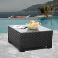 Rattaner black square wicker coffee table with tempered glass top
